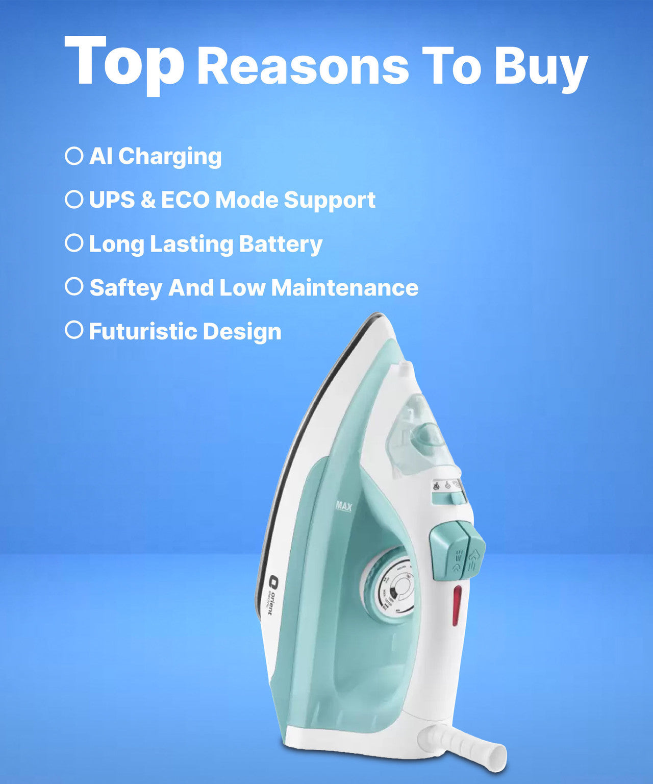 Orient Electric Fabrifeel SIFF20WGP 2000 W Steam Iron (White, Green)