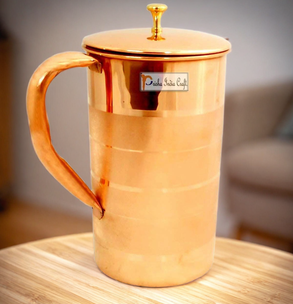 Prisha India Craft Pure Copper Luxury Design Water Jug Pitcher, Capacity 1600 ML