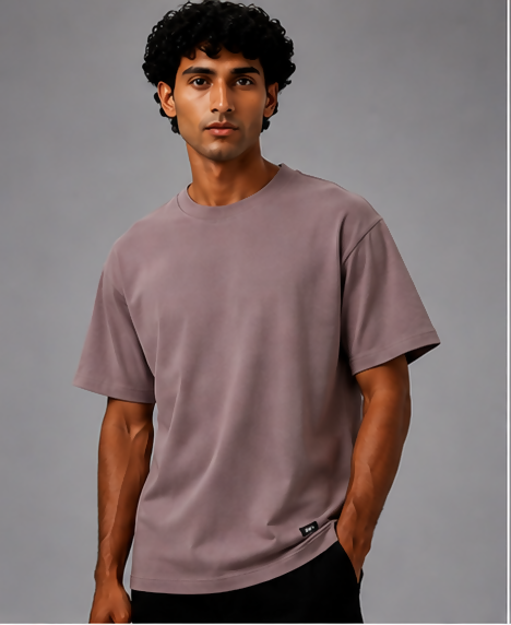 HUSTLE Men's Crew Neck Relax Fit Tees - Mauve Pink