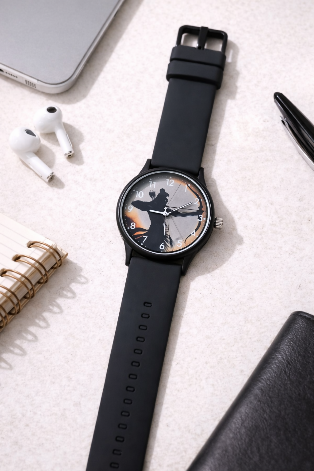 Classic Analog Wrist Watch with Archer Silhouette Dial & Silicone Strap – Multiple Color PM WATCHES