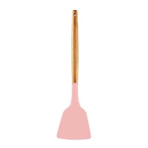 P-Plus International Silicone Spatula Turner, Wooden Handle Flexible & Heat Resistant Rubber Spatulas (Pink) - HalfPe