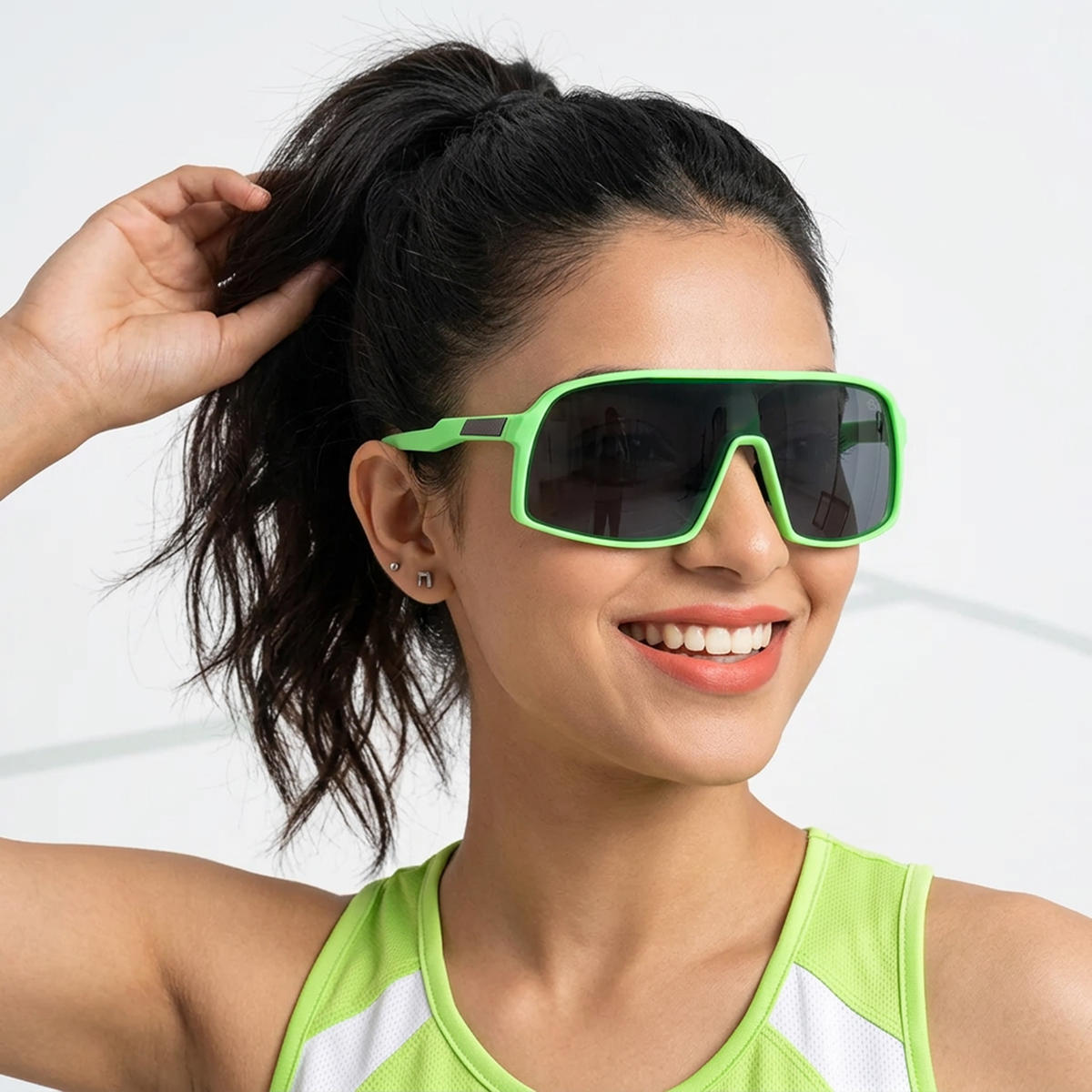 Eyejack Green Wrap Around Sunglasses for Men and Women - Style 1301 - worn by a male model (image 3)