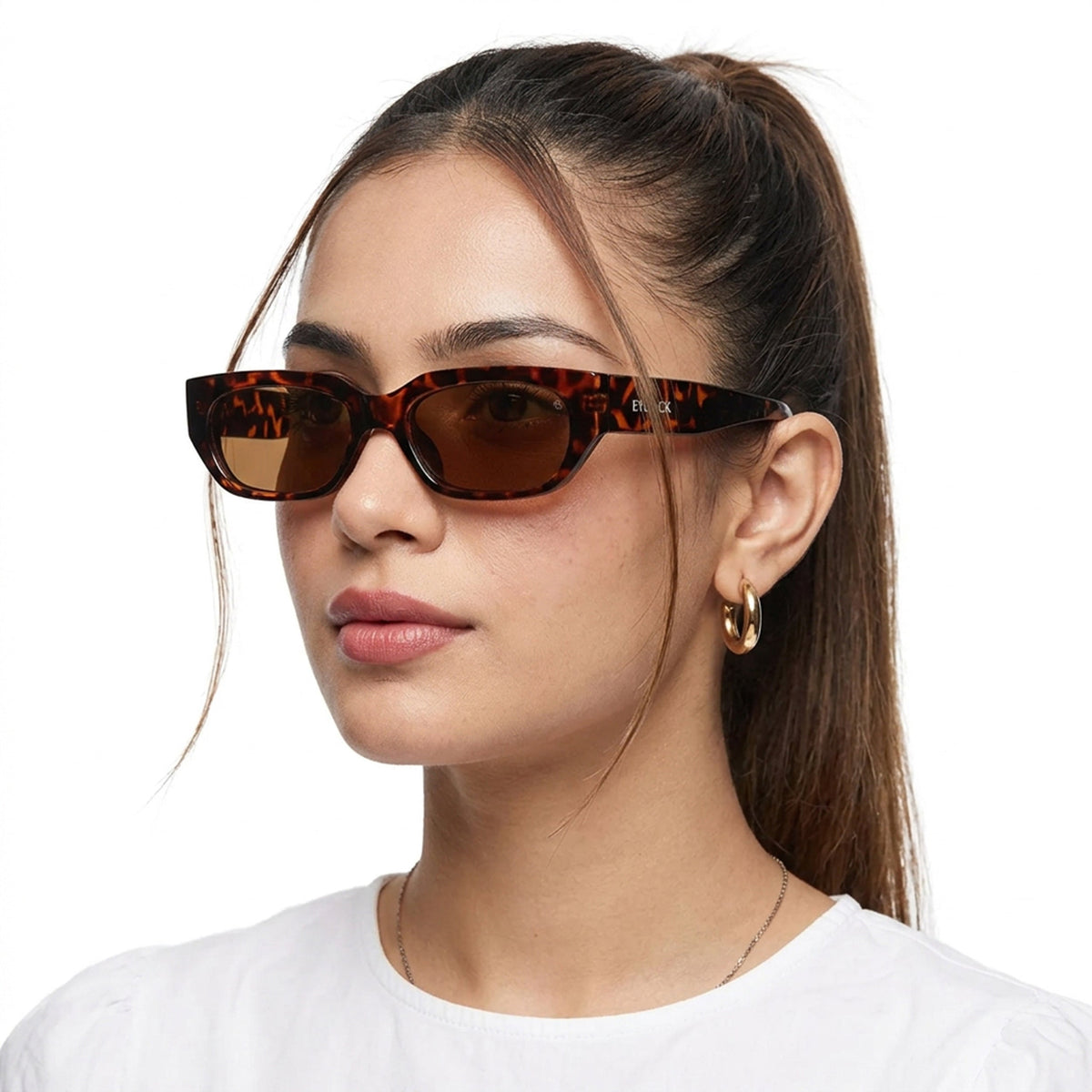 Eyejack Demi Brown Rectangle Sunglasses for Men and Women - Style L988 - worn by a male model (image 3)
