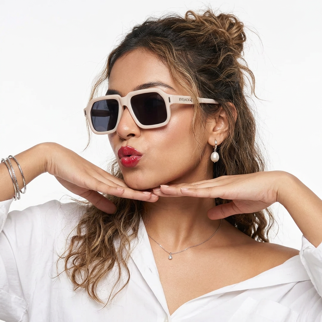 Volt Cream Aviator Sunglasses for Men and Women - worn by a male model (image 3)