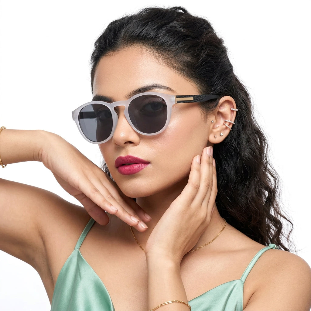 Eyejack Grey Round Sunglasses for Men and Women - worn by a male model (image 3)