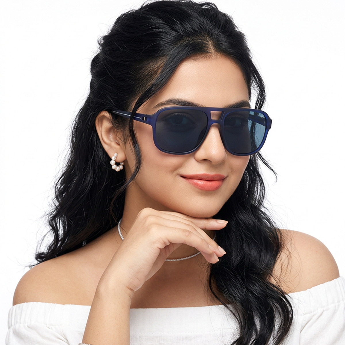 Eyejack Blue Wayfarer Sunglasses for Men and Women - Style 1078 - worn by a male model (image 3)