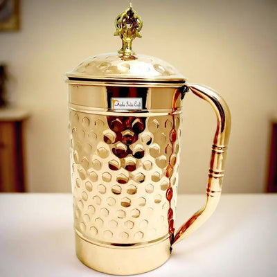 Prisha India Craft Pure Copper Jug Pitcher with Brass Knob, Glassware & Drinkware (2000Ml of Jug) Prisha India Craft
