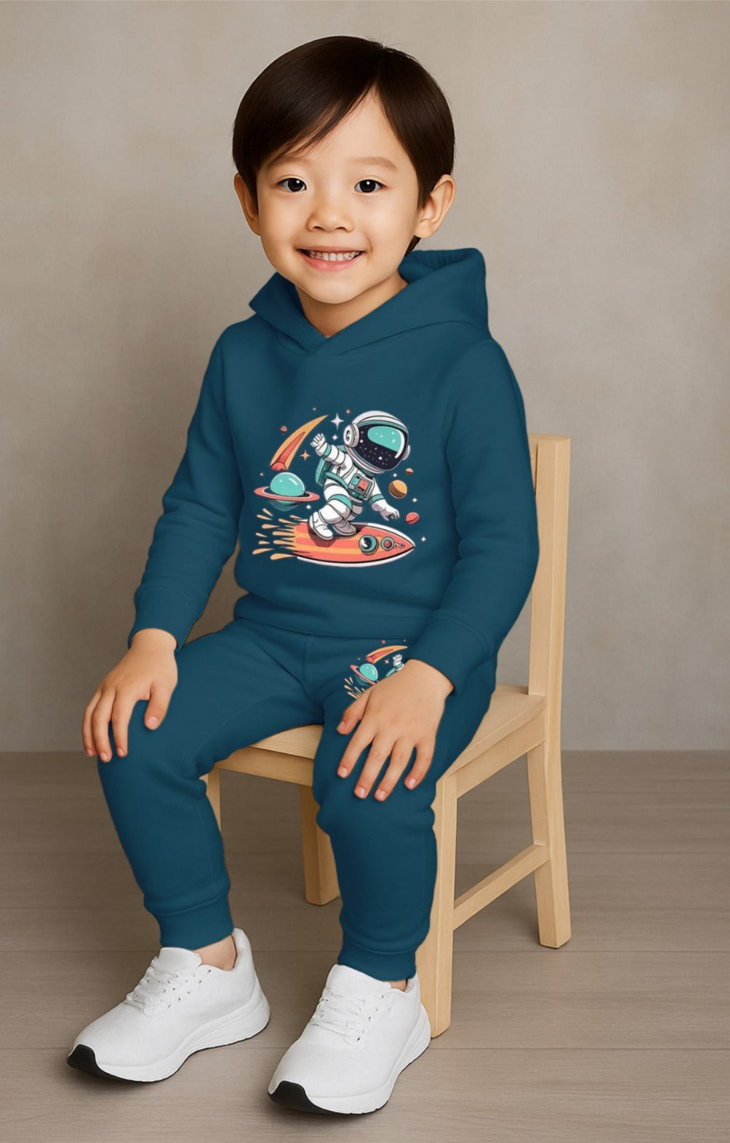 Stylish Kids Cotton Blend Sweatshirt & Track Pant Set with Hood – Blue Printed Casual Wear Luck Fashion