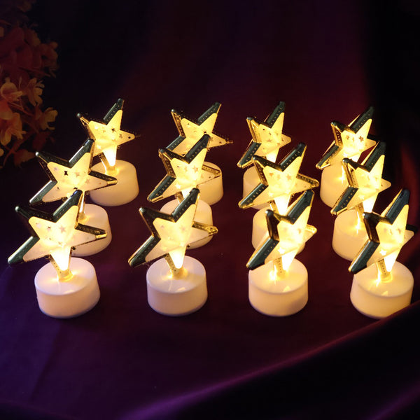Decorative Star Shaped Flameless LED Candles with  Flickering Light for Home Décor (12 Pc)