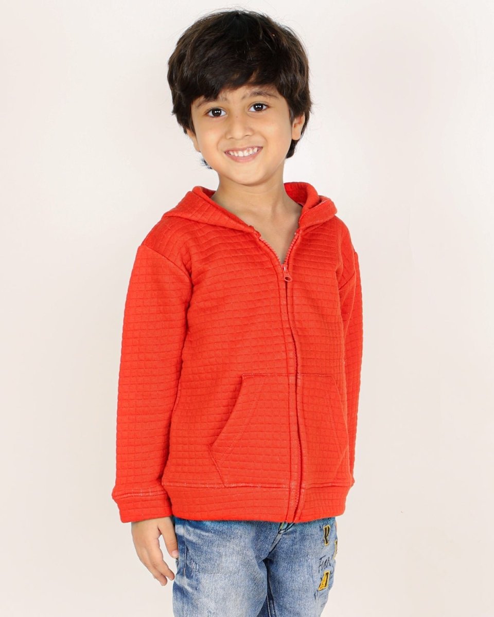 Fiery Orange Quilted Kids Unisex Zipper Jacket - ZPJK-ORQLT-1-2