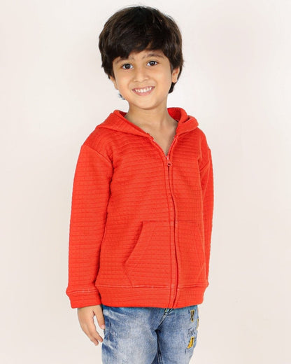 Fiery Orange Quilted Kids Unisex Zipper Jacket - ZPJK-ORQLT-1-2
