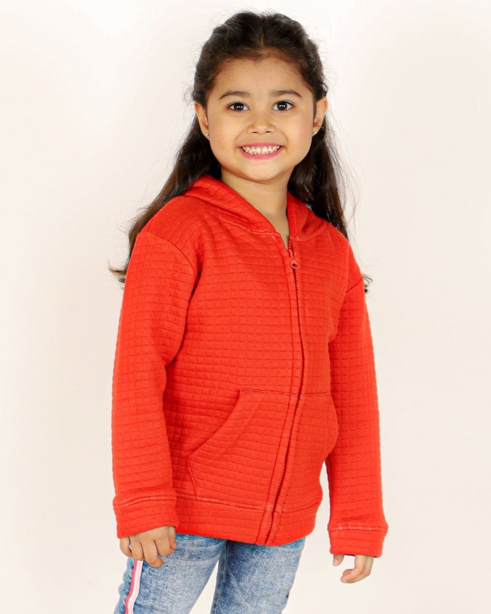 Fiery Orange Quilted Kids Unisex Zipper Jacket - ZPJK-ORQLT-1-2
