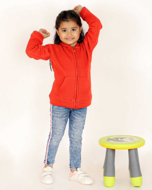 Fiery Orange Quilted Kids Unisex Zipper Jacket - ZPJK-ORQLT-1-2