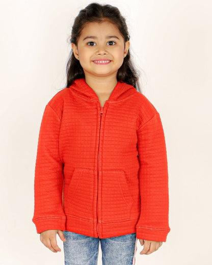 Fiery Orange Quilted Kids Unisex Zipper Jacket - ZPJK-ORQLT-1-2