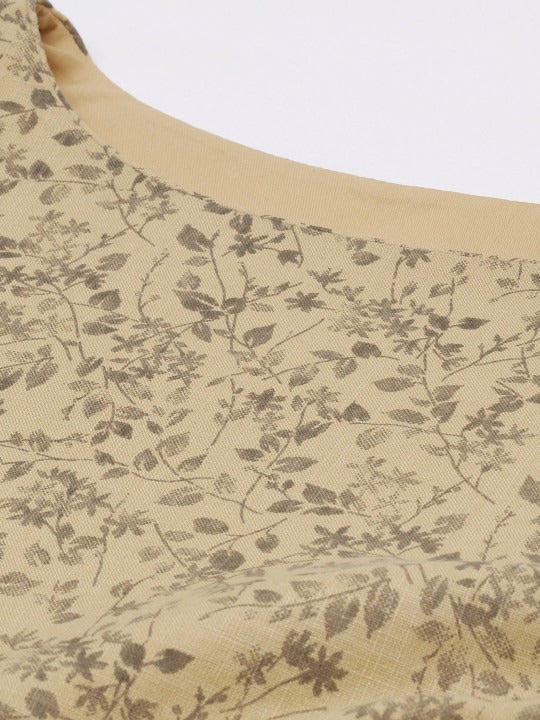 Bollywood Vogue Ready To Wear Beige Printed Rayon Boat Neck Maxi Dress - Detail View