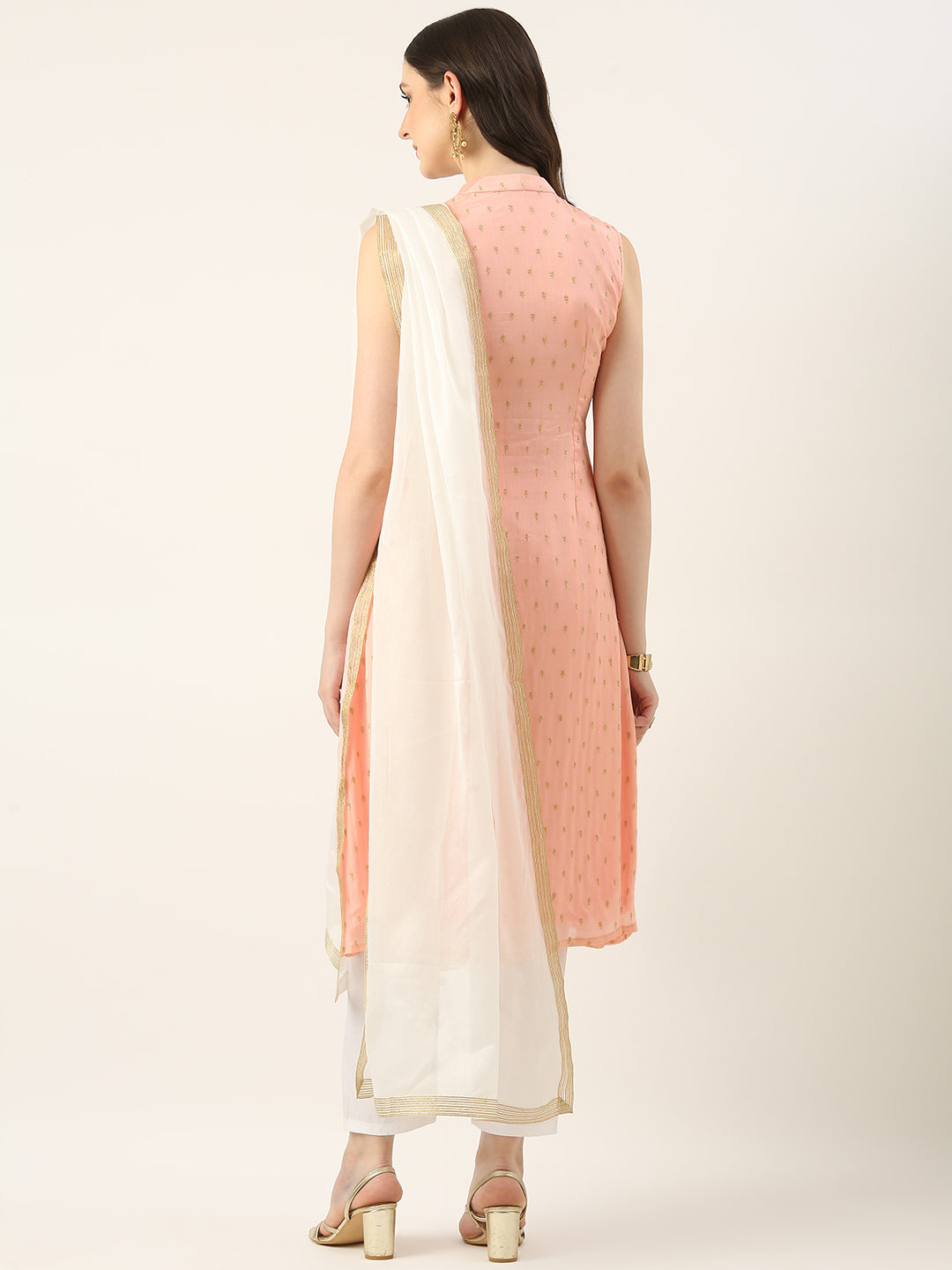 Bollywood Vogue Ready To Wear Pink Georgette Embroidered Straight Pant Suit - Back View