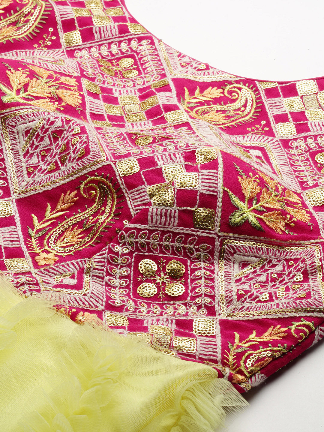 Bollywood Vogue Ready To Wear Pink N Yellow Georgette Embroidered Ruffle Gown - Additional View 2