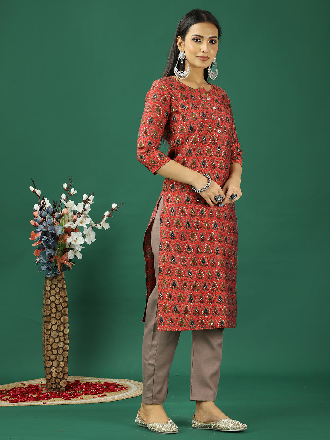 Bollywood Vogue Ready To Wear Pink Chanderi Modal Silk Kurta Set - Side View