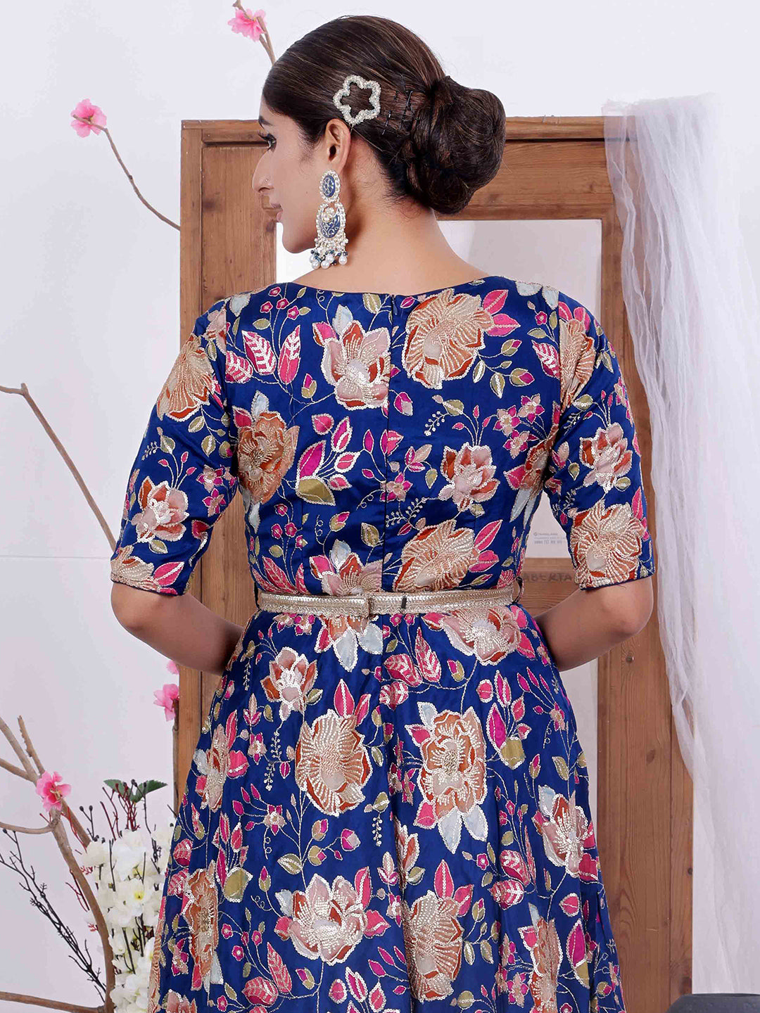 Bollywood Vogue Ready To Wear Blue Viscose Printed Gown - Look Shot