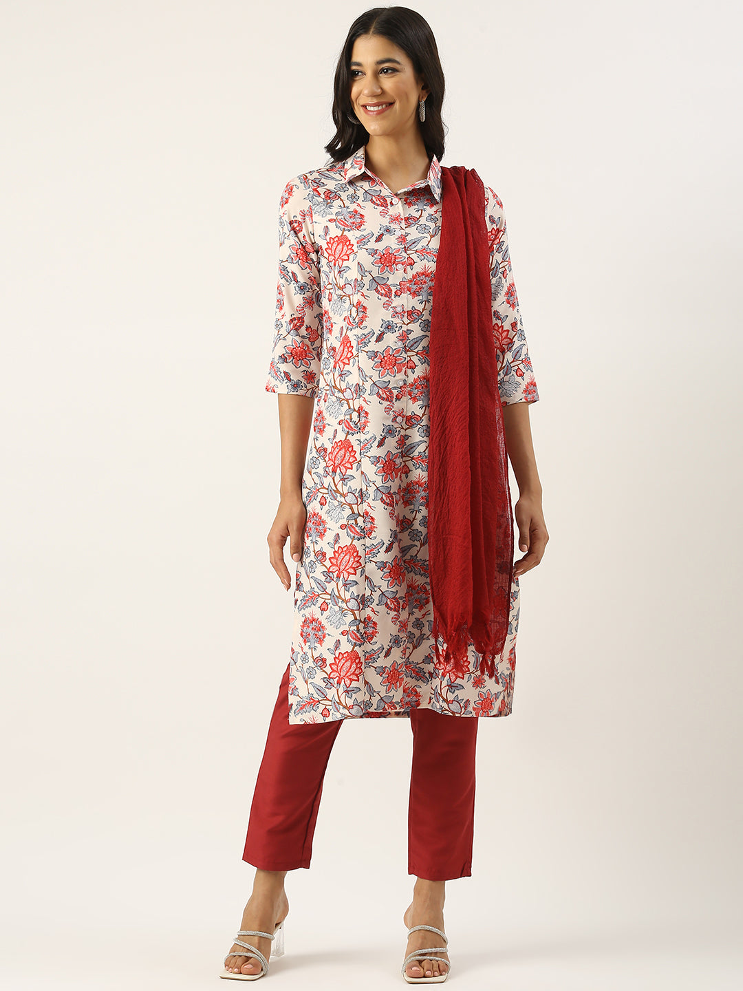 Bollywood Vogue Ready To Wear Multicolored Rayon Printed Straight Pant Suit - Front View