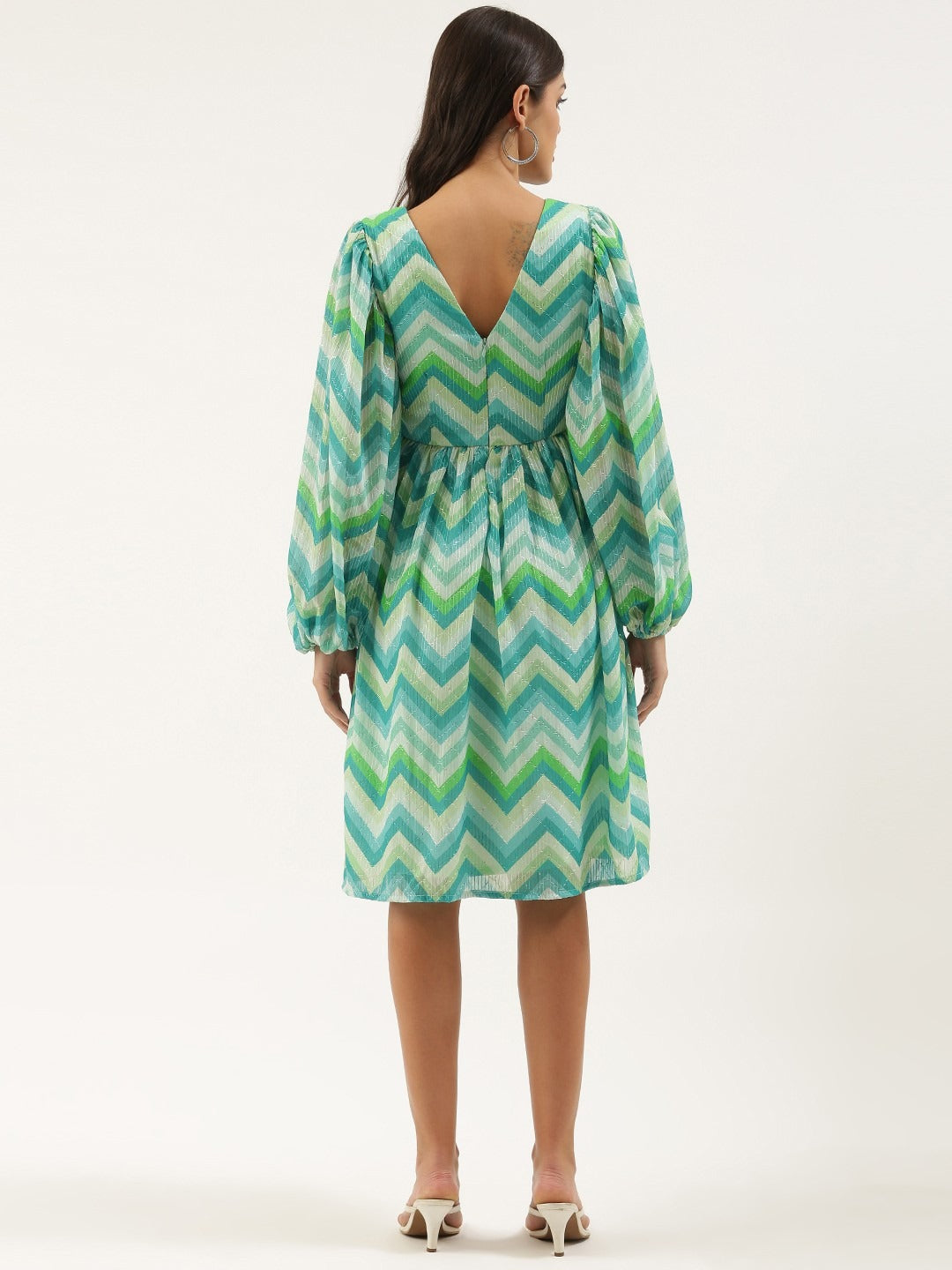 Bollywood Vogue Ready To Wear Multicolored Chinon Printed N Embroidered Maxi dress - Back View
