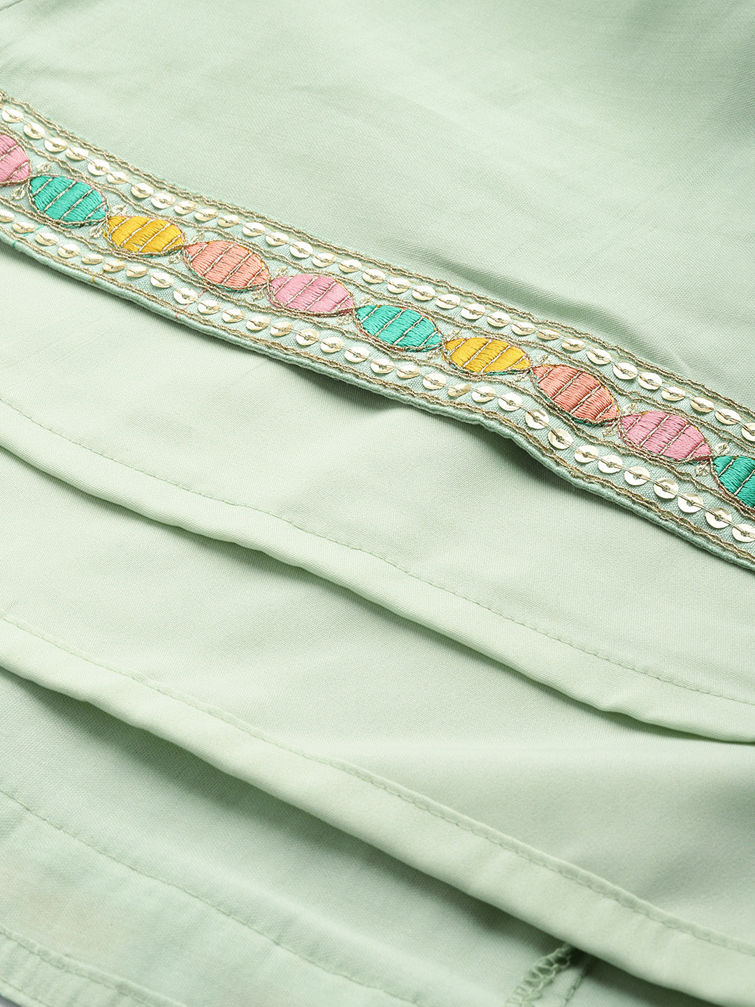 Bollywood Vogue Ready To Wear Mint Green Embroidered Kali Style Lehenga Set - Look Shot