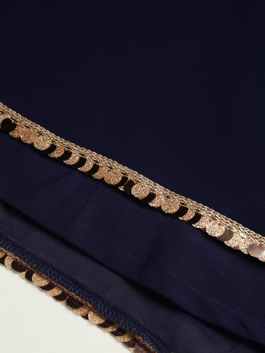 Bollywood Vogue Ready To Wear Dark Pink N Navy Blue Embroidered Lehenga - Detail View