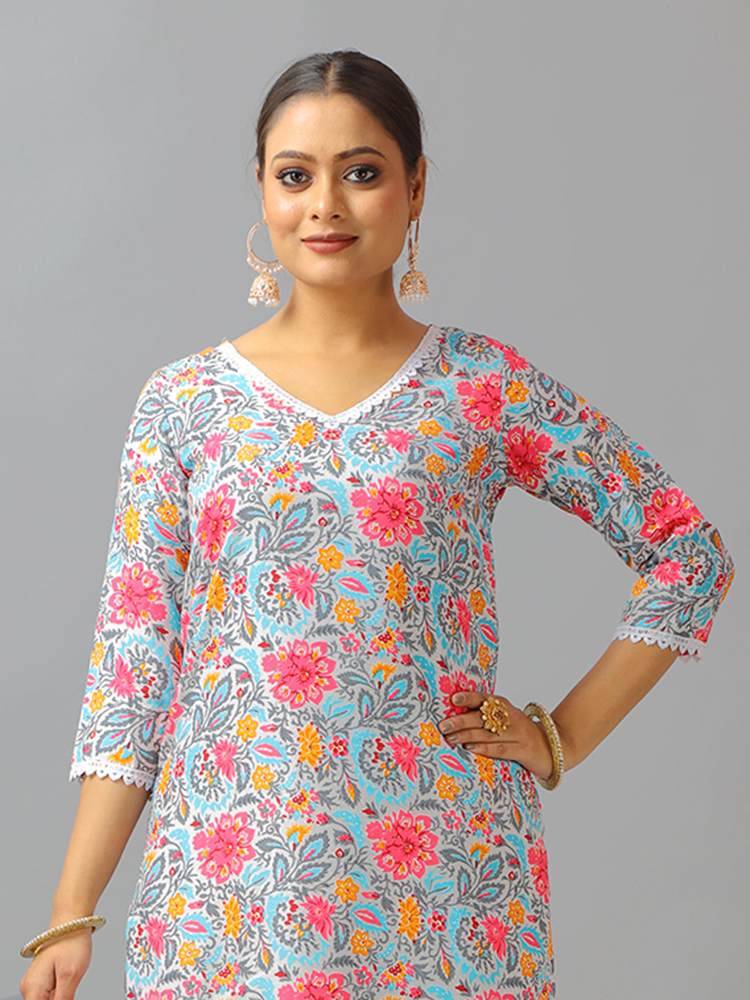 Bollywood Vogue Ready To Wear Multicolor Rayon Printed Straight Pant Suit - Additional View 1