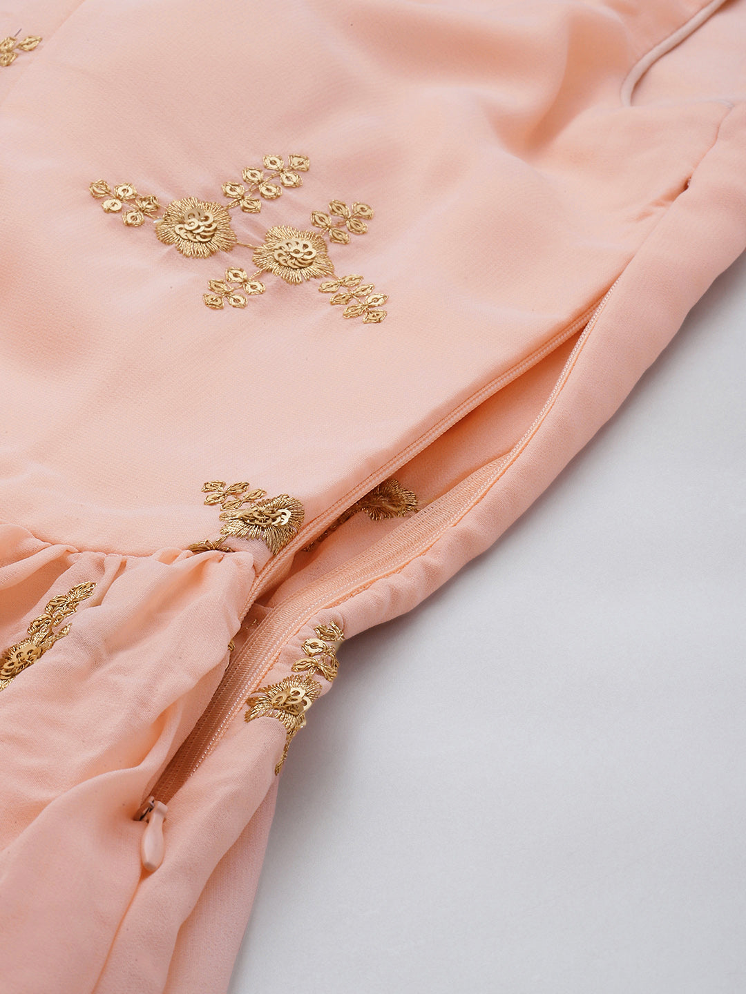 Bollywood Vogue Ready To Wear Peach Embroidered Pleated Georgette Gown - Look Shot