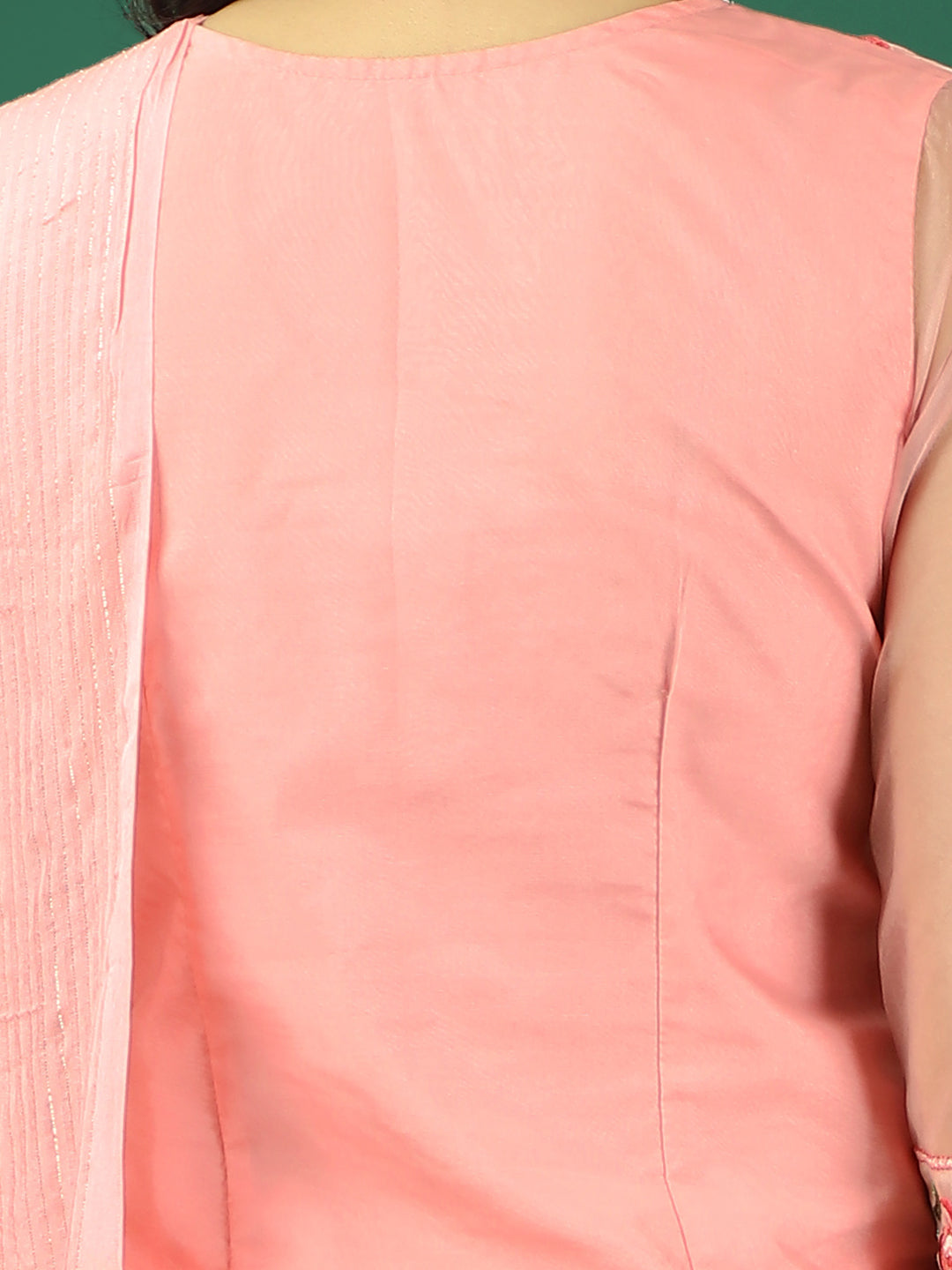 Bollywood Vogue Ready To Wear Pink Organza Embroidred Straight Pant Suit - Additional View 2