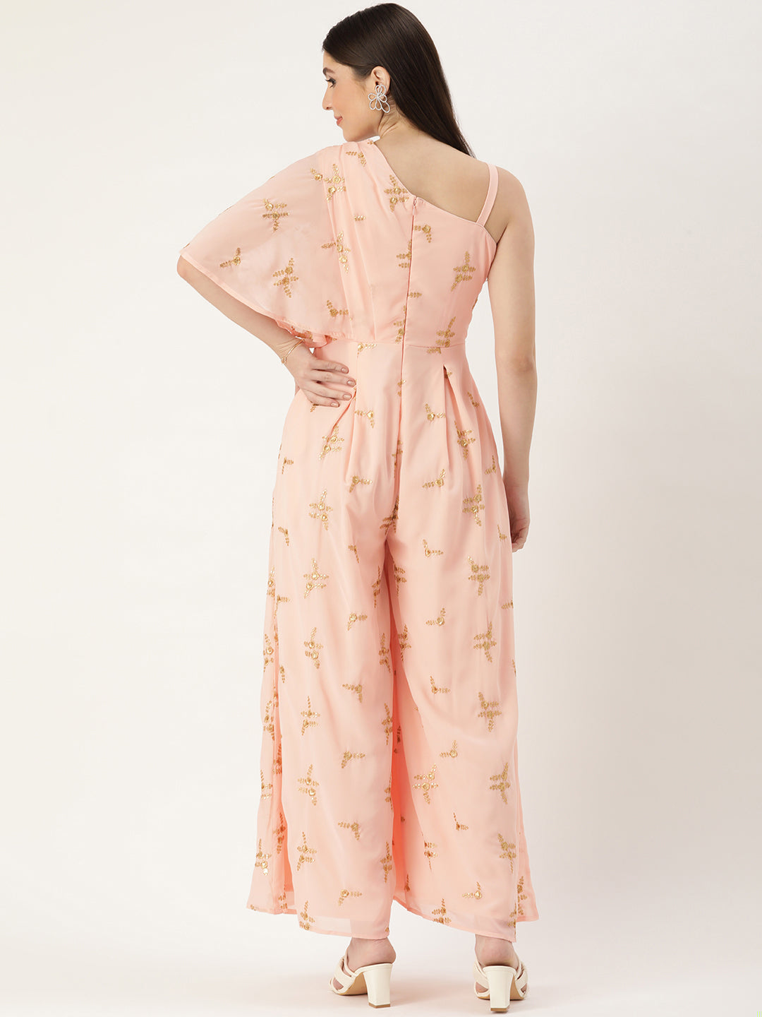 Bollywood Vogue Ready To Wear Peach Embroidered Jumpsuit - Back View