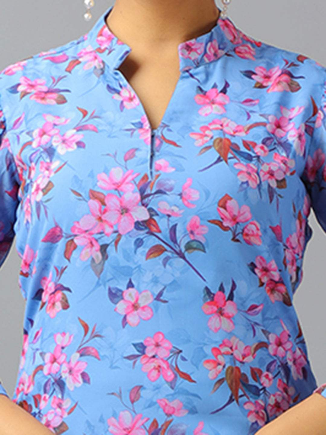 Bollywood Vogue Ready To Wear Blue N White Georgette Kurta Palazzo Set - Additional View 1