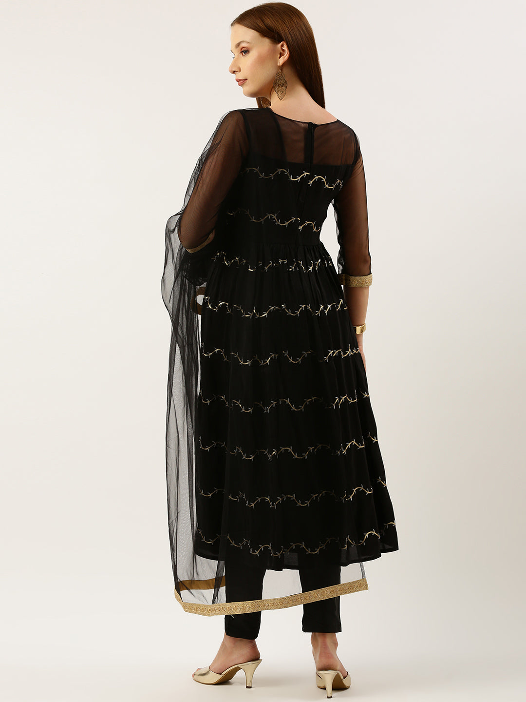 Bollywood Vogue Ready To Wear Black Viscose Embroidered Anarkali Suit - Additional View 2