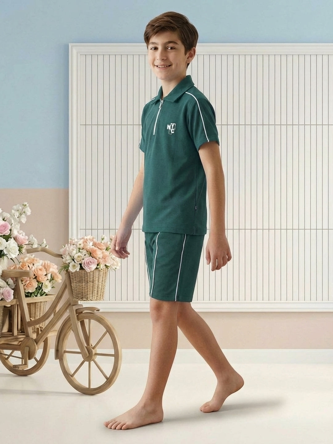 Lil Tomatoes Boys Cotton Night Suits - Bottle Green