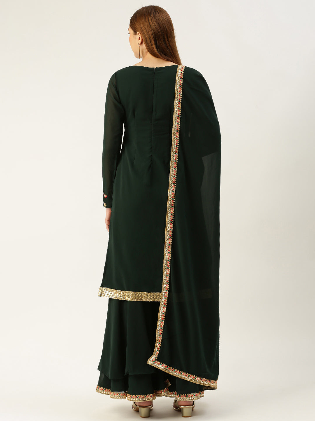 Bollywood Vogue Ready To Wear Dark Pink Embroidered Asymmetrical Gharara Suit - Detail View