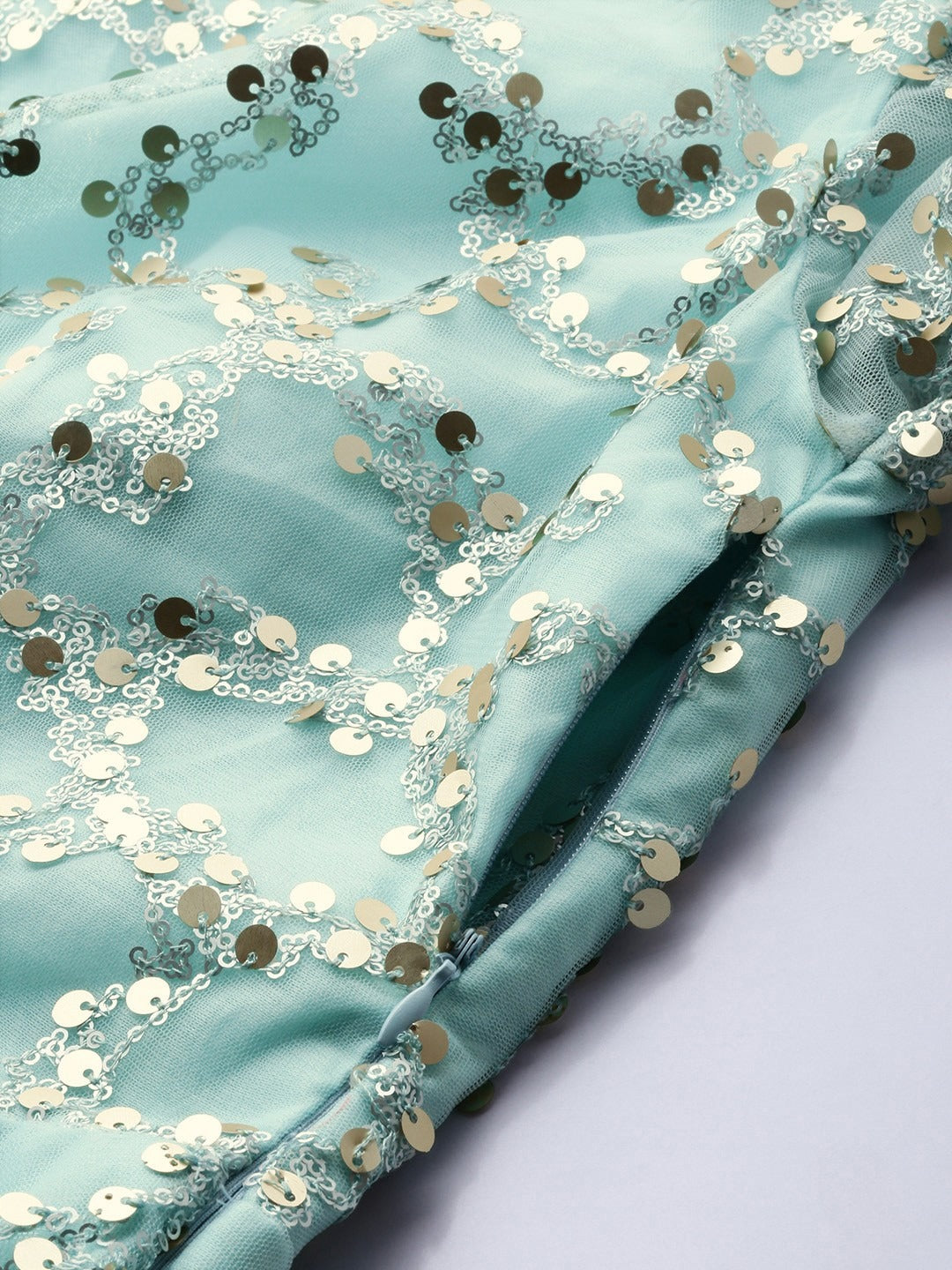 Bollywood Vogue Ready To Wear Blue N Beige Embroidered V Neck Bridal Gown - Additional View 2