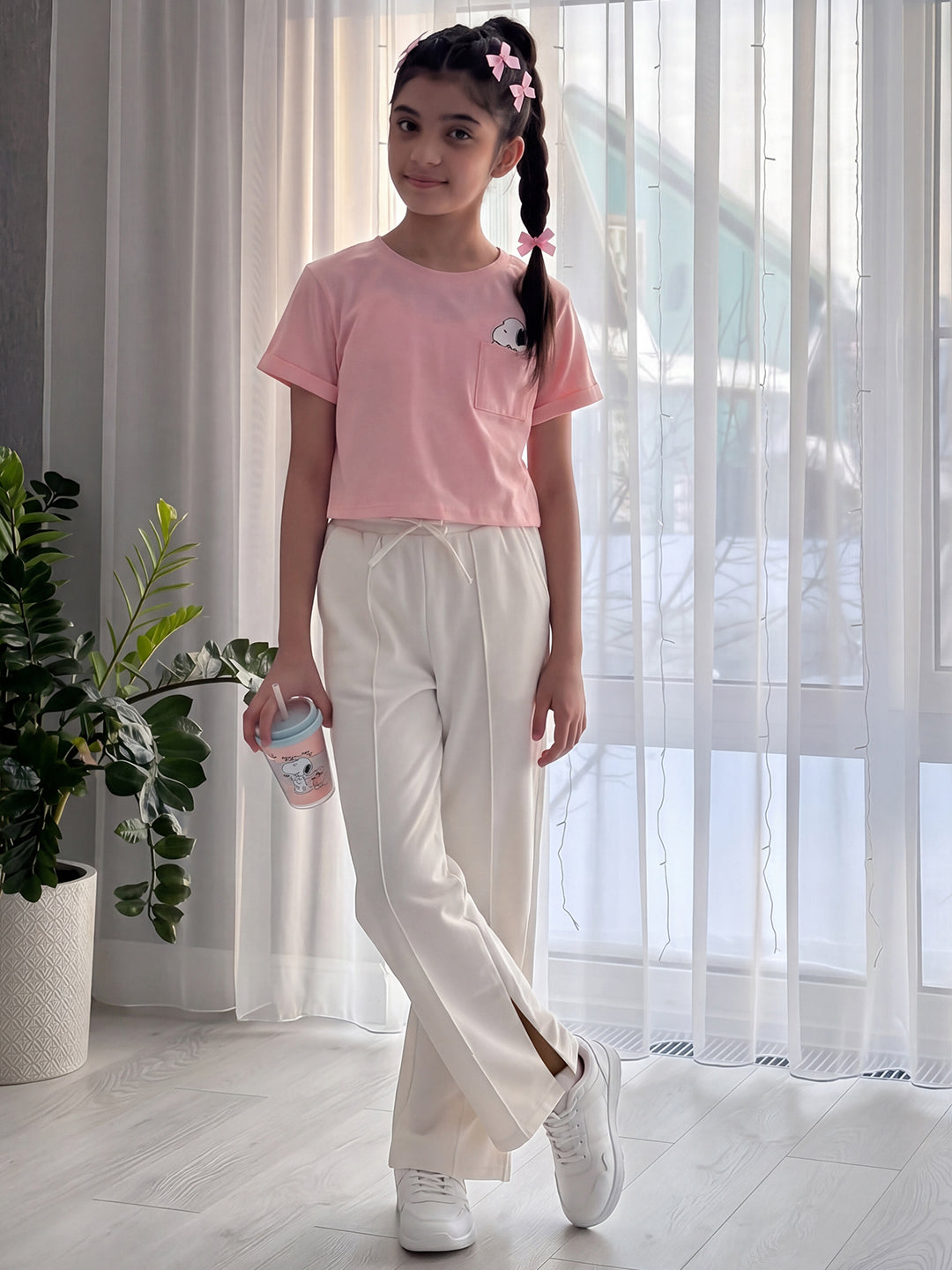 Lil Tomatoes Girls Cotton Looper Trackpant - White