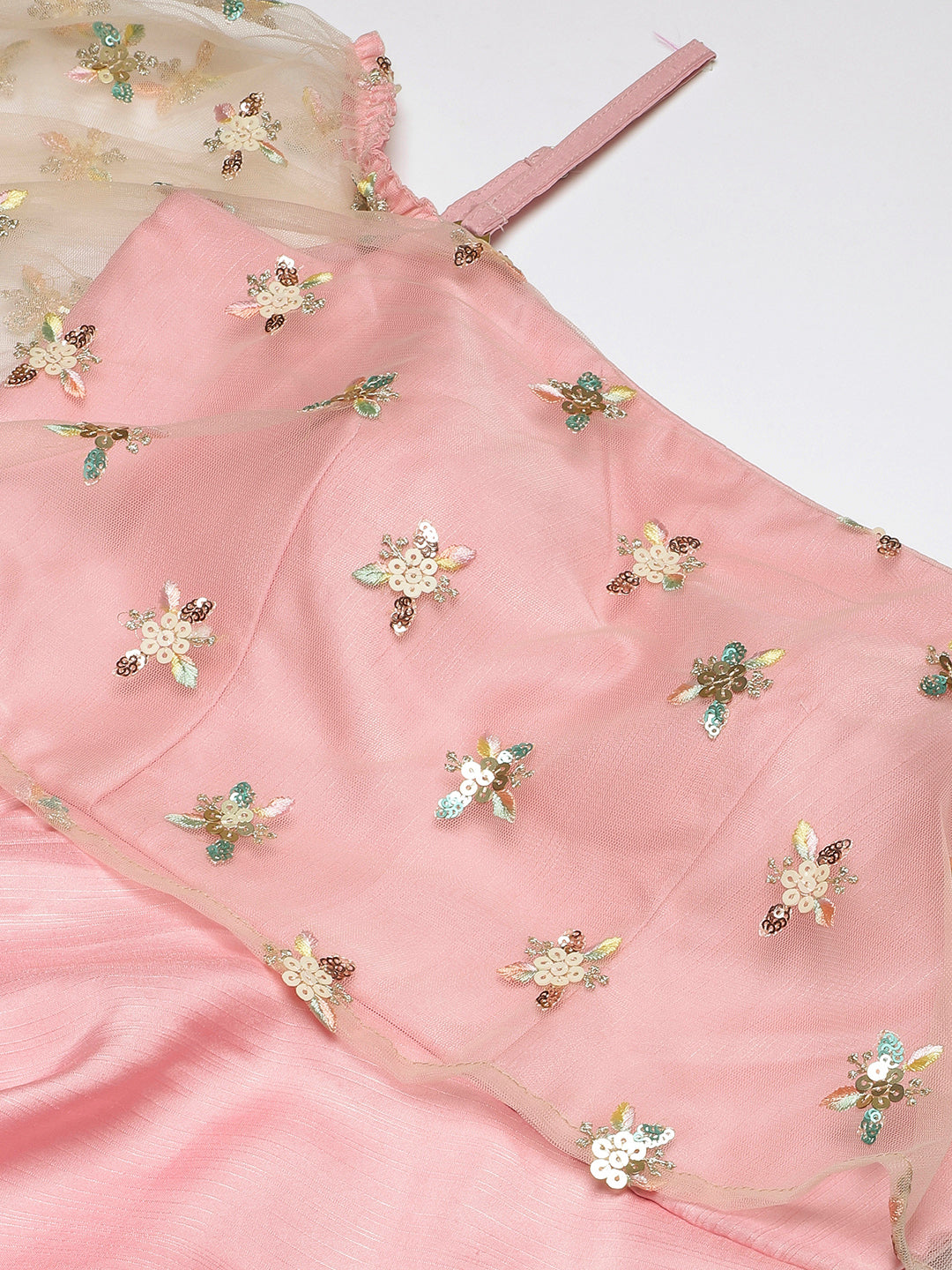 Bollywood Vogue Ready To Wear White Embroidered Net N Pink Satin Dress - Look Shot