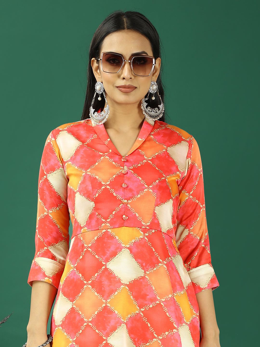 Bollywood Vogue Ready To Wear Multicolour Cotton Printed Shawl Collar Kurta Set - Side View
