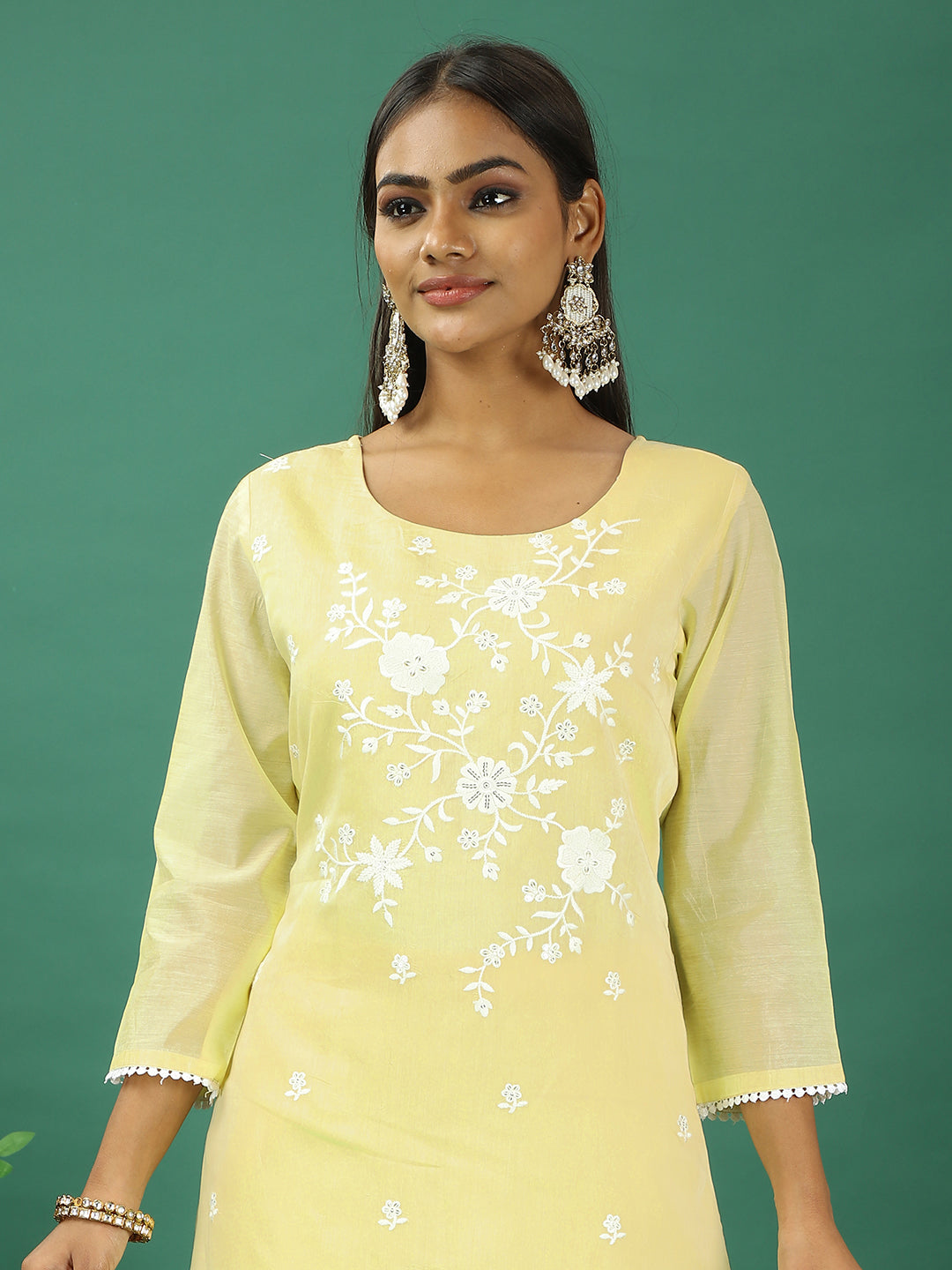 Bollywood Vogue Ready To Wear Yellow Art Silk Straight Pant Suit - Detail View