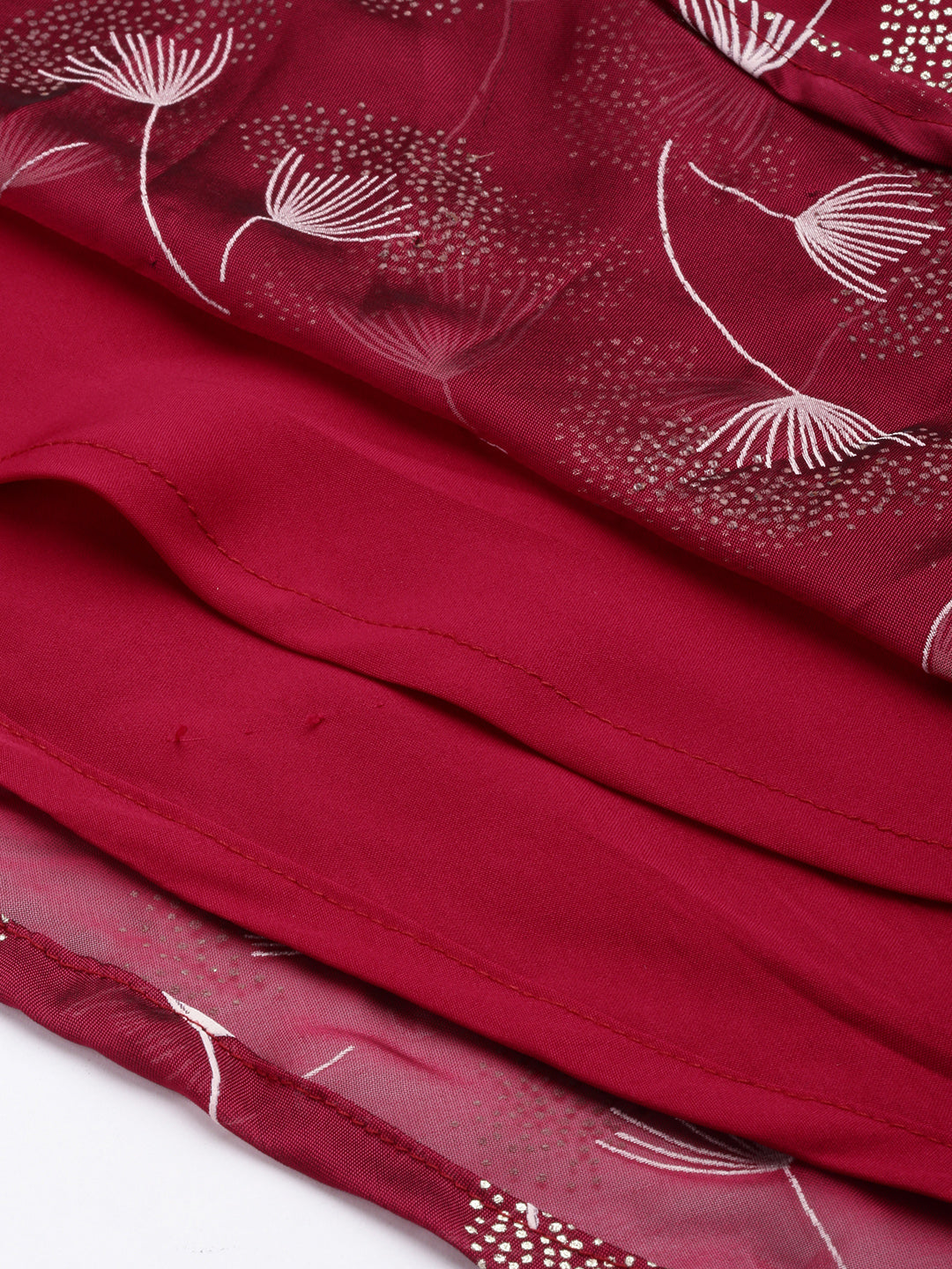 Bollywood Vogue Ready To Wear Maroon Satin Blend Foil Printed Dress - Detail View