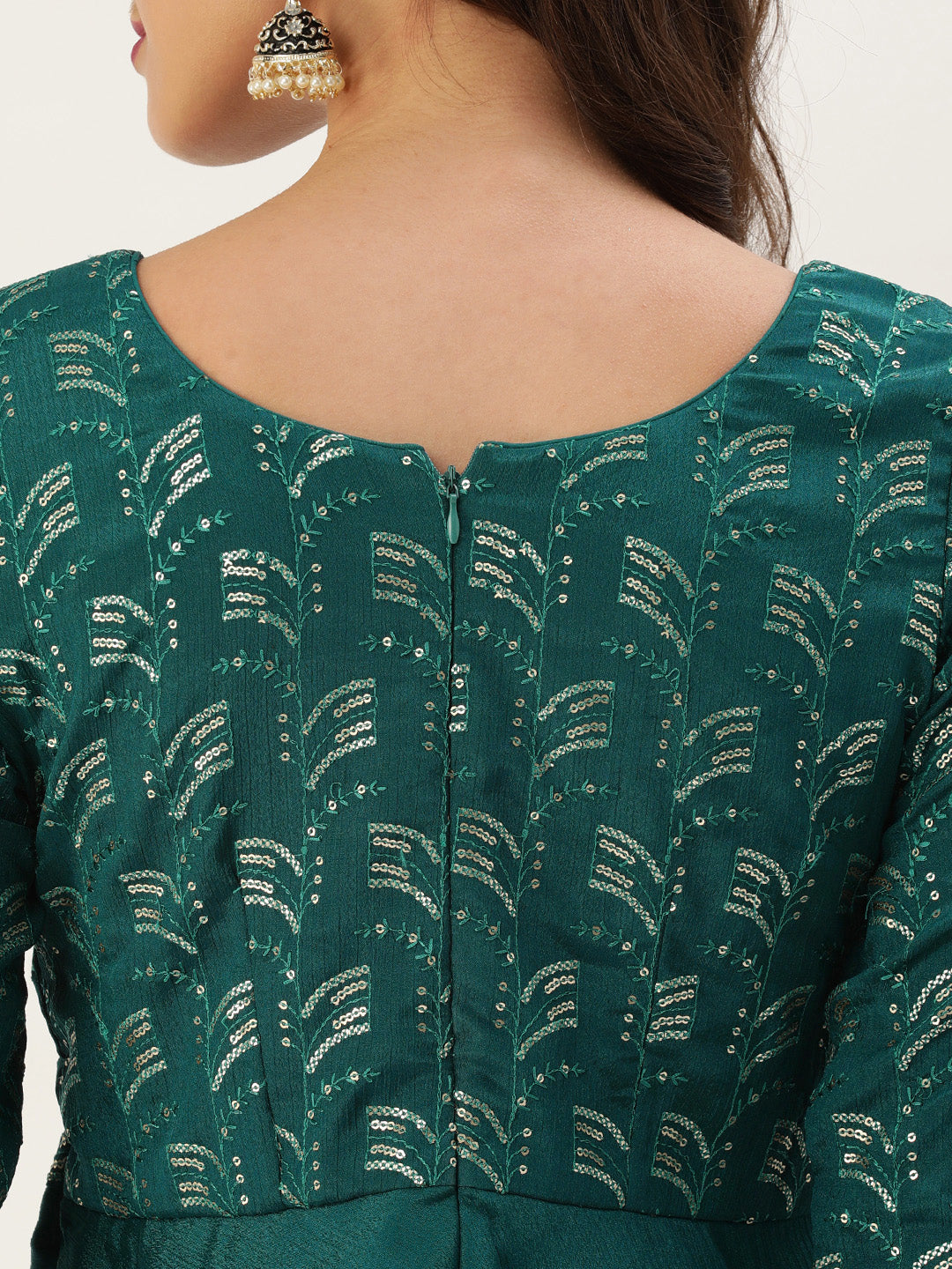 Bollywood Vogue Ready To Wear Teal Green Embroidered Gharara Set - Back View