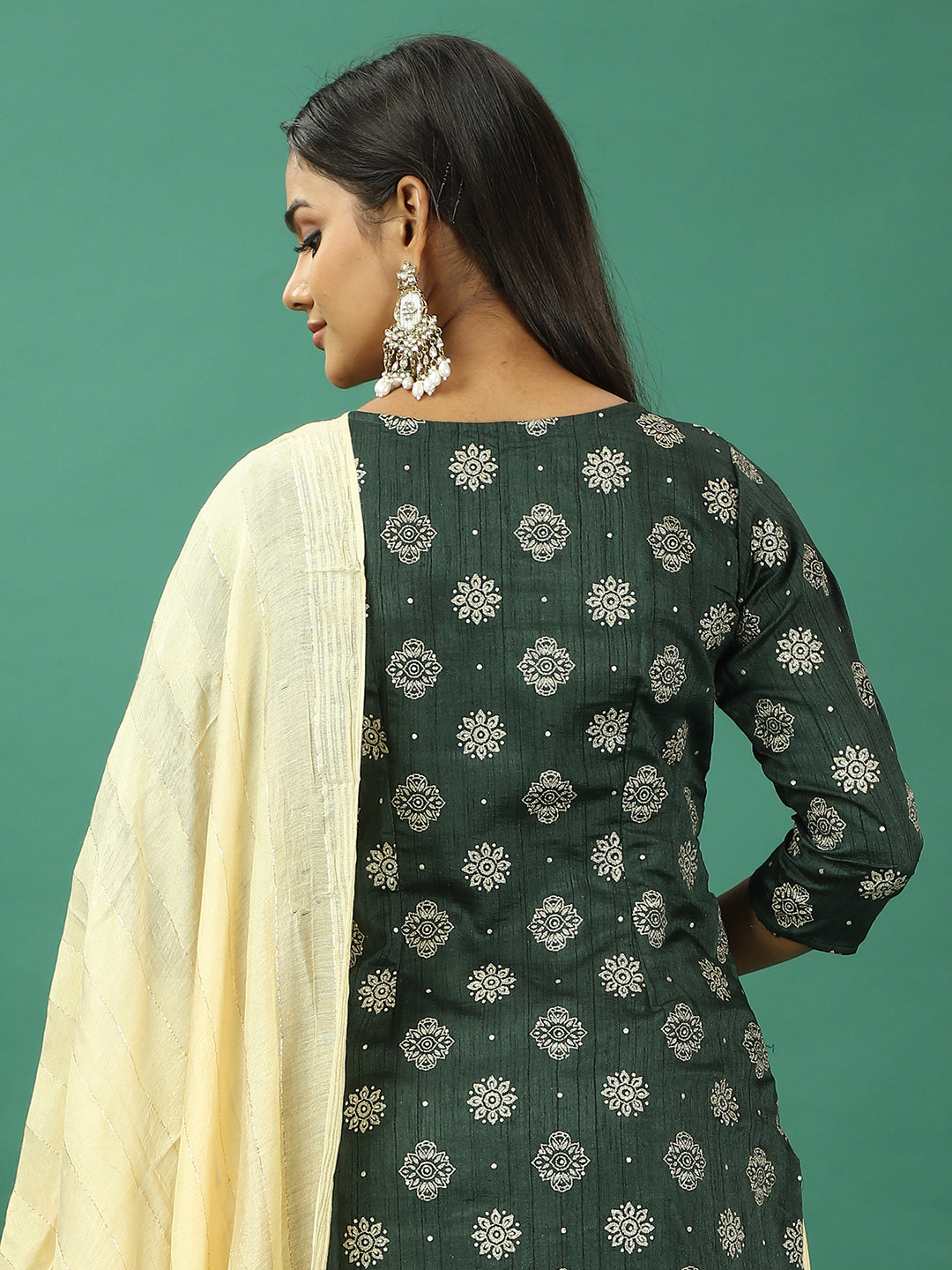 Bollywood Vogue Ready To Wear Gold Art Silk Embroidered Straight Pant Suit - Detail View