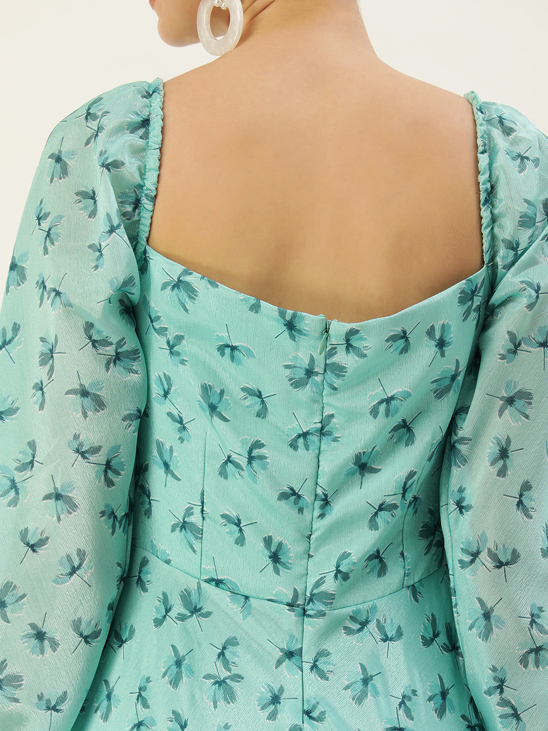 Bollywood Vogue Ready To Wear Blue Chinon Digital Printed Floor Length Gown - Detail View