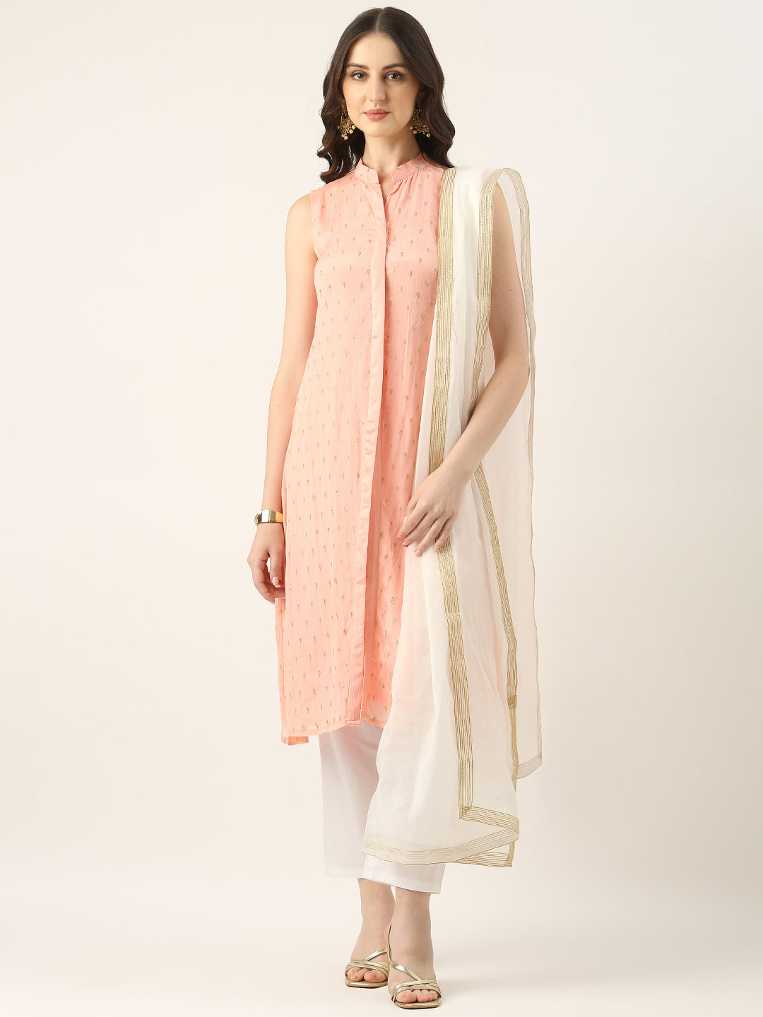 Bollywood Vogue Ready To Wear Pink Georgette Embroidered Straight Pant Suit - Front View