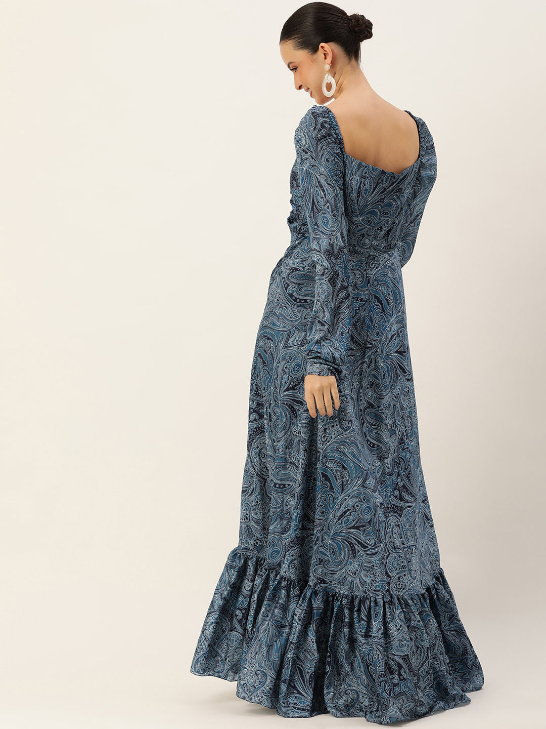 Bollywood Vogue Ready To Wear Multicolor Chinon Digital Print Floor Length Gown - Back View