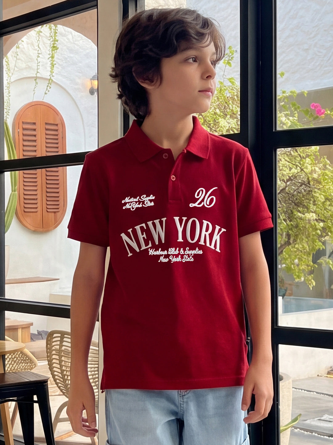 Lil Tomatoes Boys Cotton Pique Polo T-Shirt - Cranberry