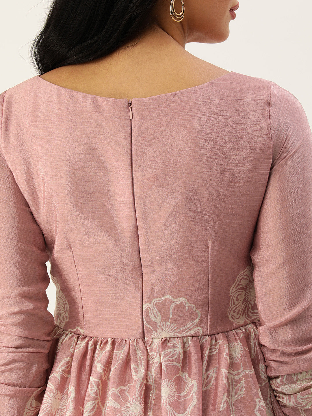 Bollywood Vogue Ready To Wear Pink Foil Print Chinon Alia Cut Kurta Set - Look Shot