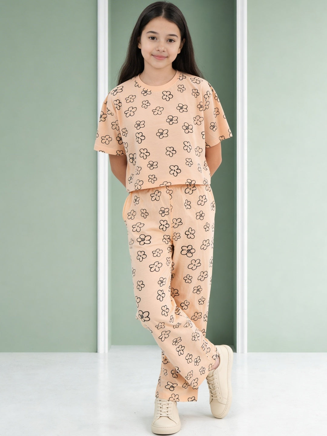 Lil Tomatoes Girls Cotton Night Suits - Peach