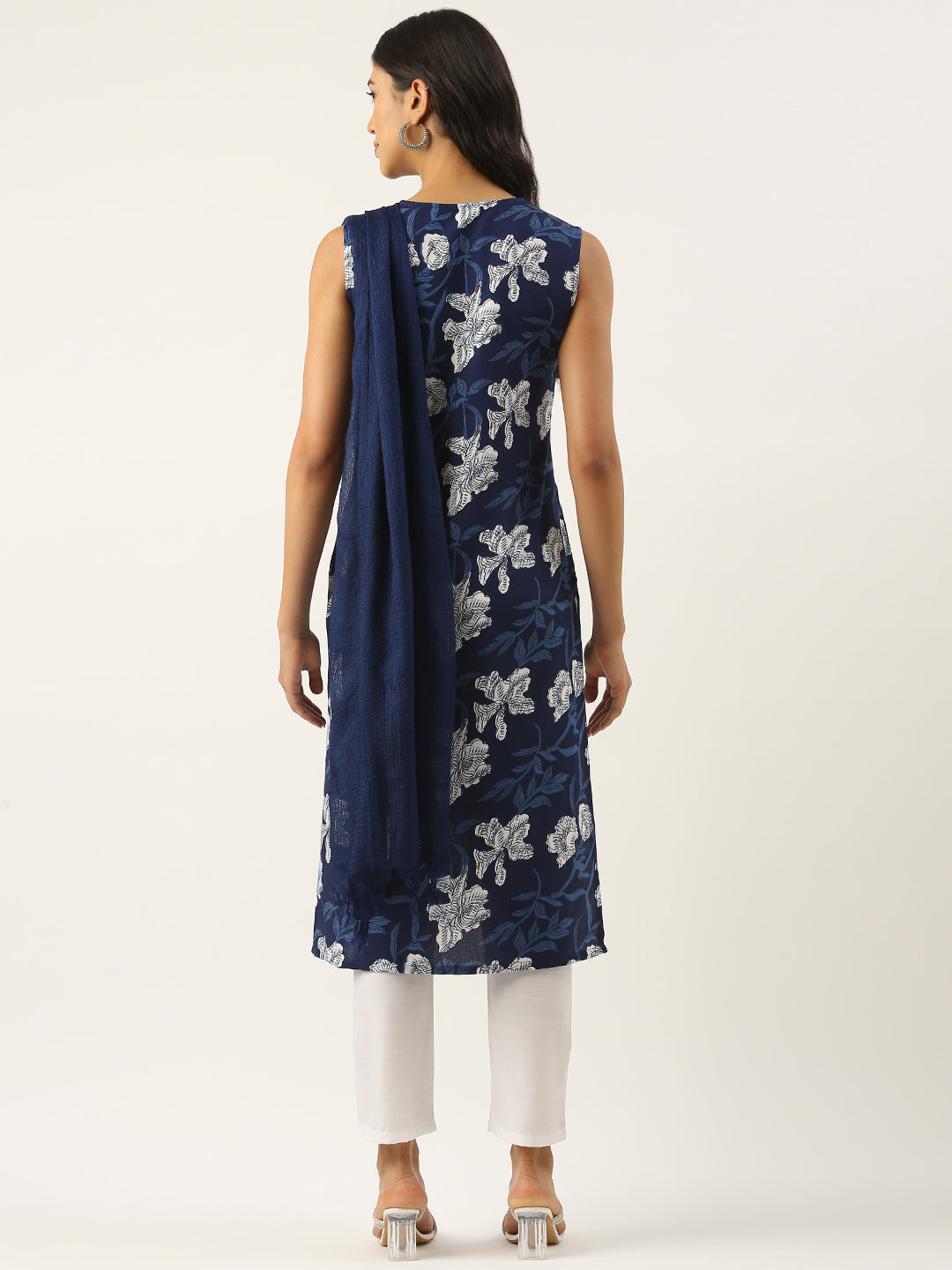 Bollywood Vogue Ready To Wear Blue Rayon Mill Printed Straight Pant Suit - Back View